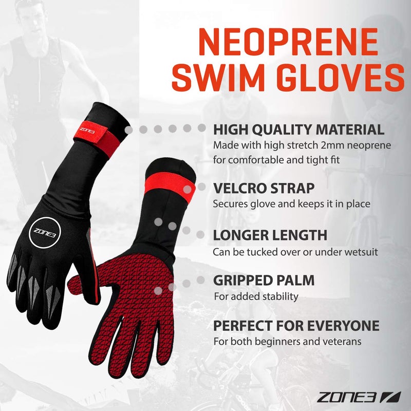 Zone3 Neoprene Swim Gloves (Black/Red, Medium) - Image 3